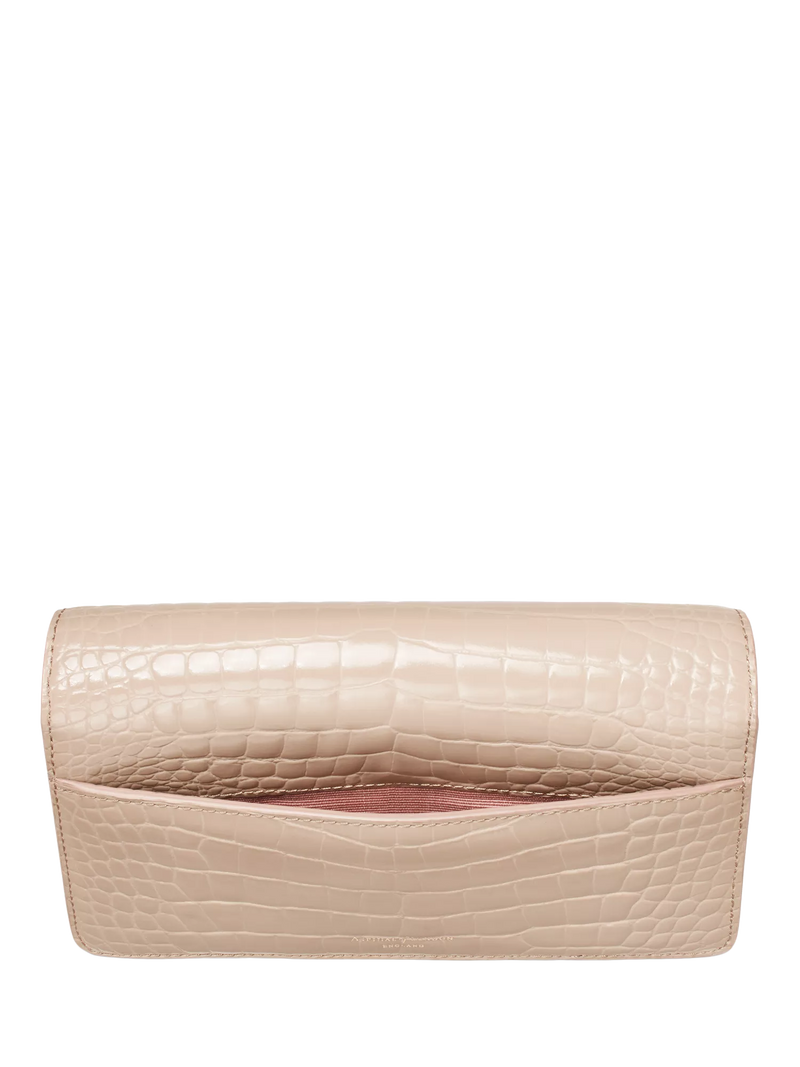 Aspinal of London Mayfair leather patent croc clutch bag taupe - British product