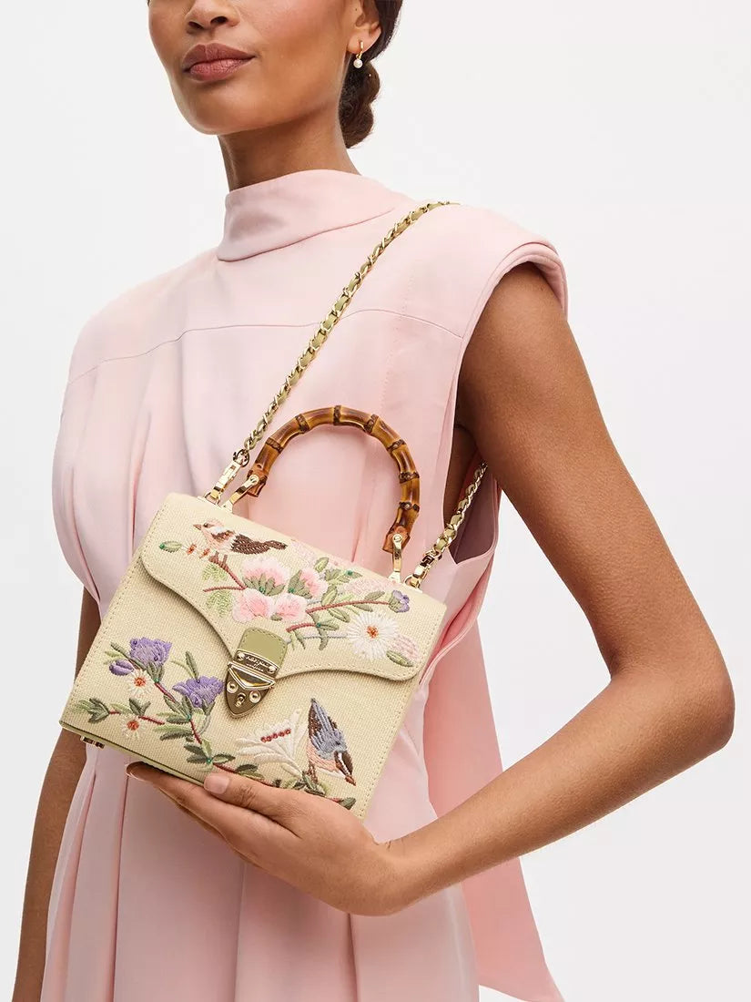 Aspinal of London Mayfair Midi embroidered grab bag, imported from the UK