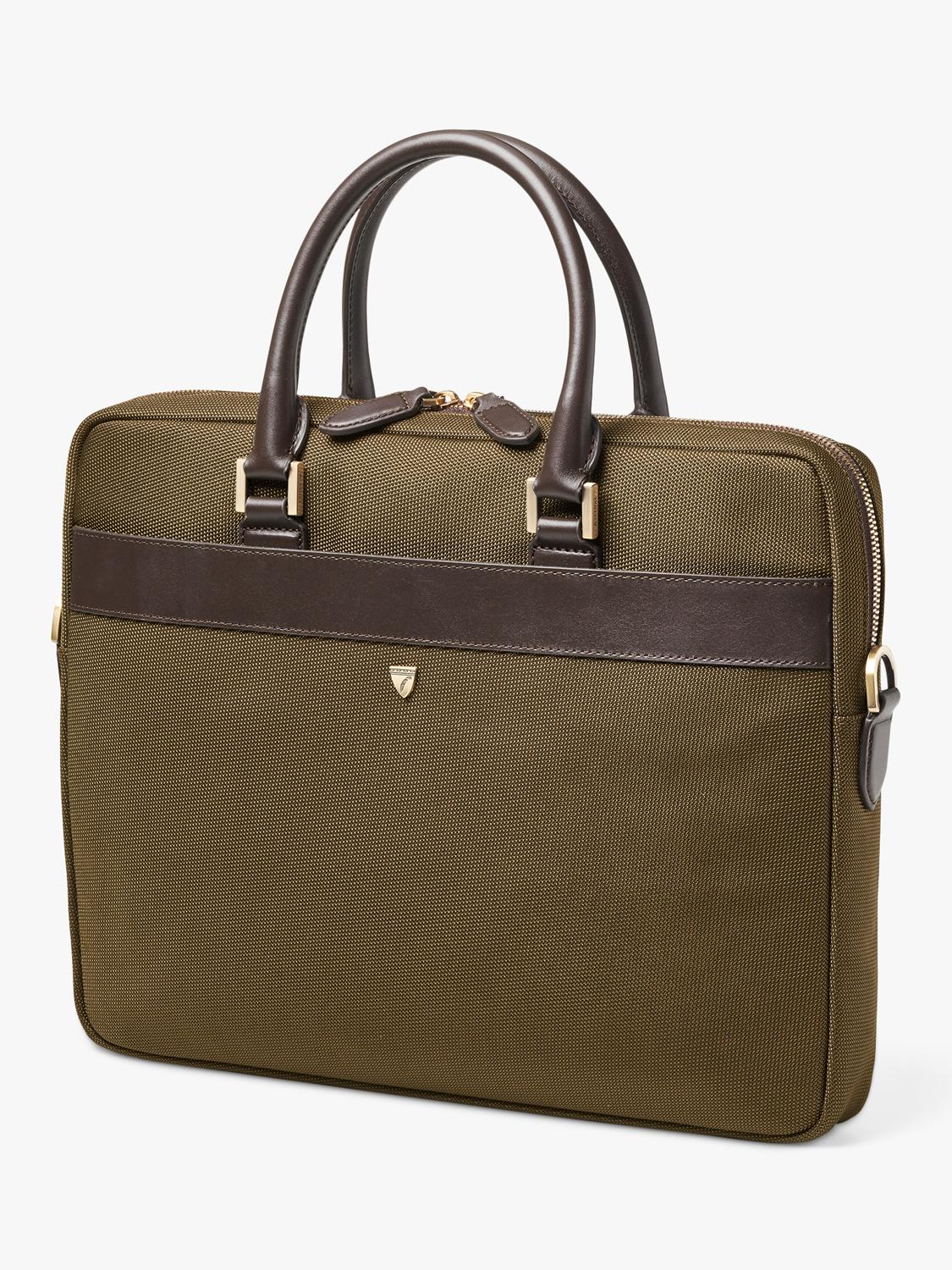Aspinal of London slim briefcase in khaki, UK version