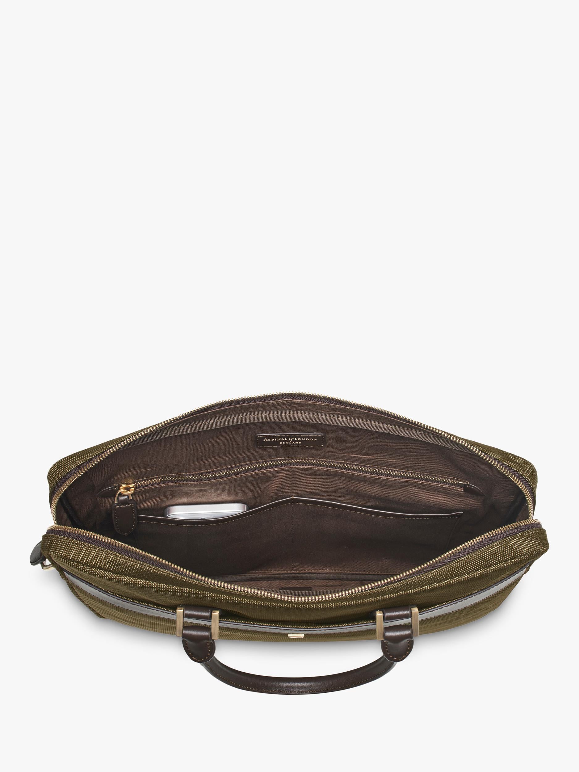 Aspinal of London slim briefcase in khaki, UK version