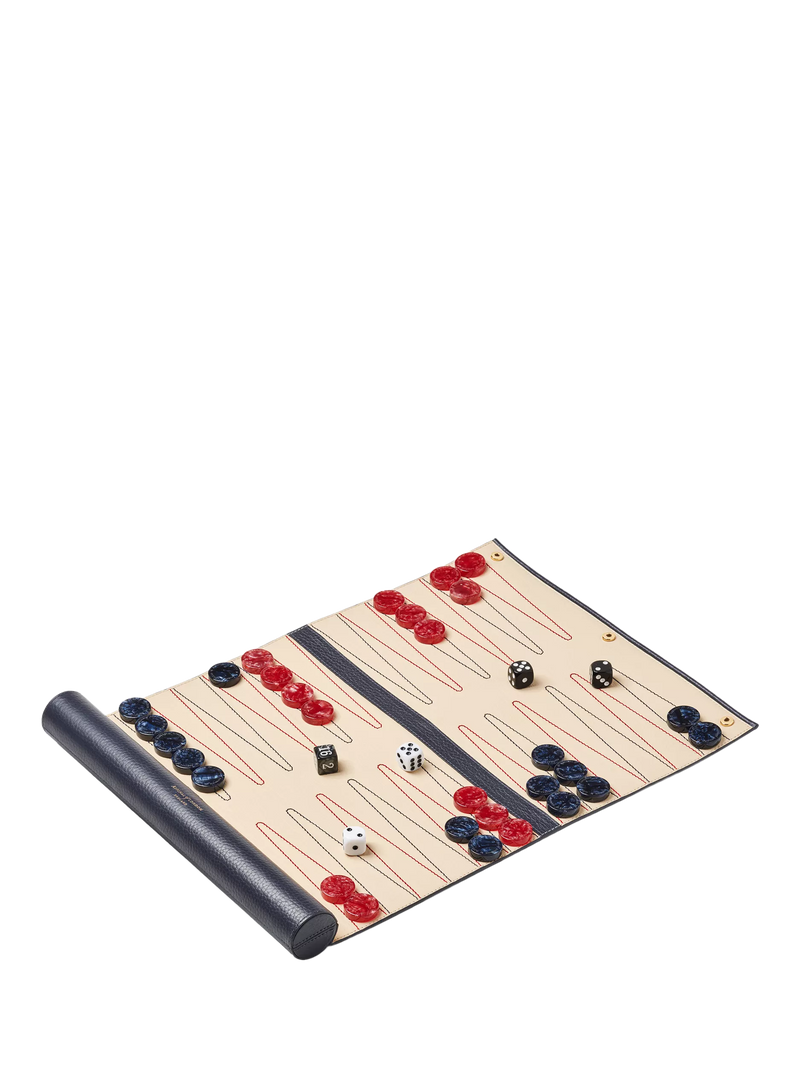 Aspinal of London travel backgammon set navy leather - British product