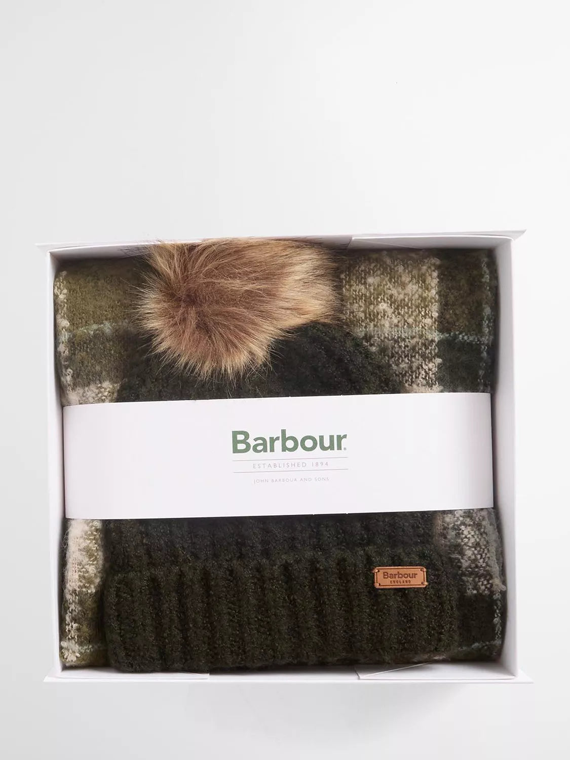Barbour Saltburn beanie and scarf gift set, imported from the UK