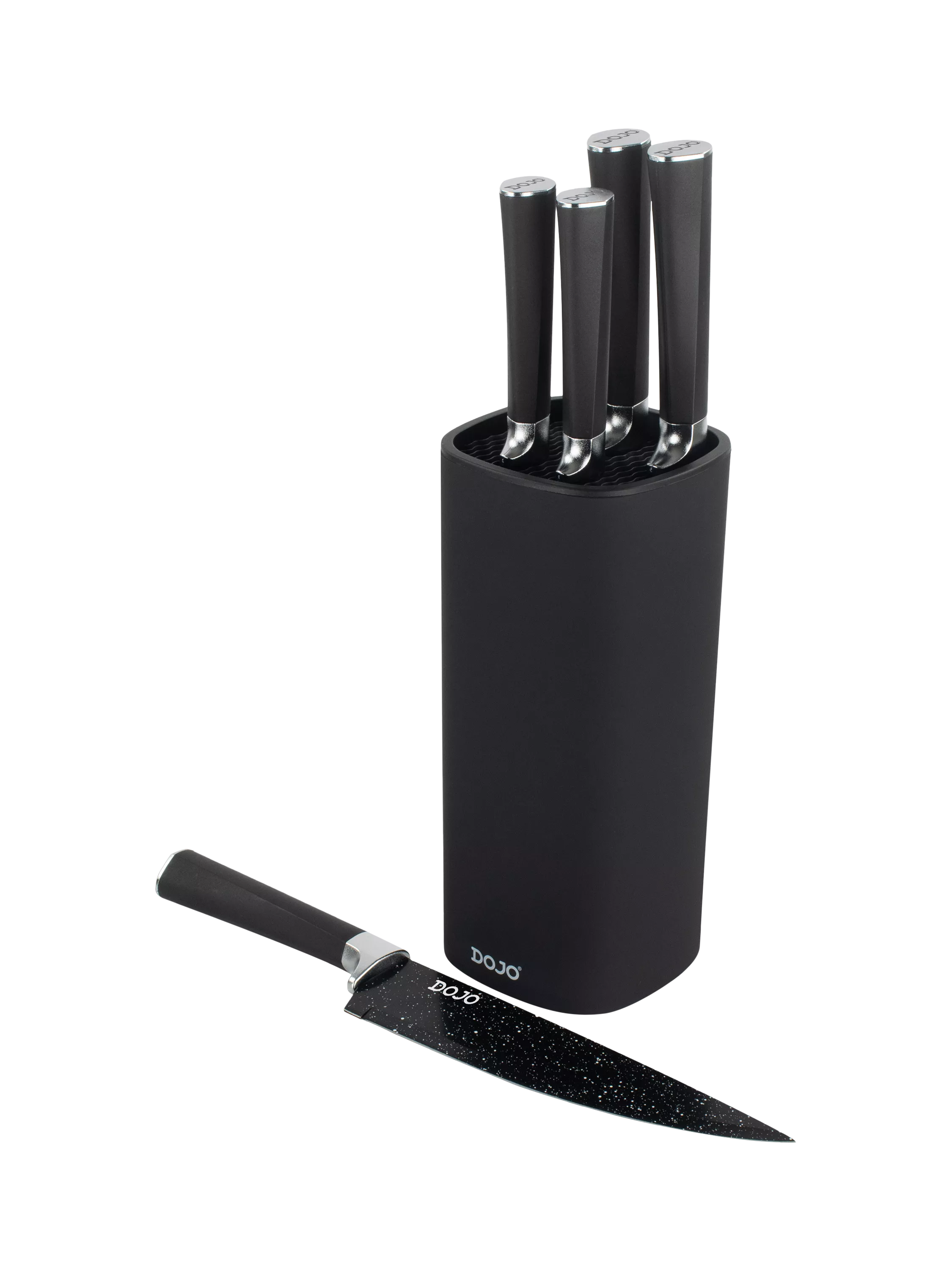 Dojo Yumi universal knife block with 5 non-stick kitchen knives (British brand)