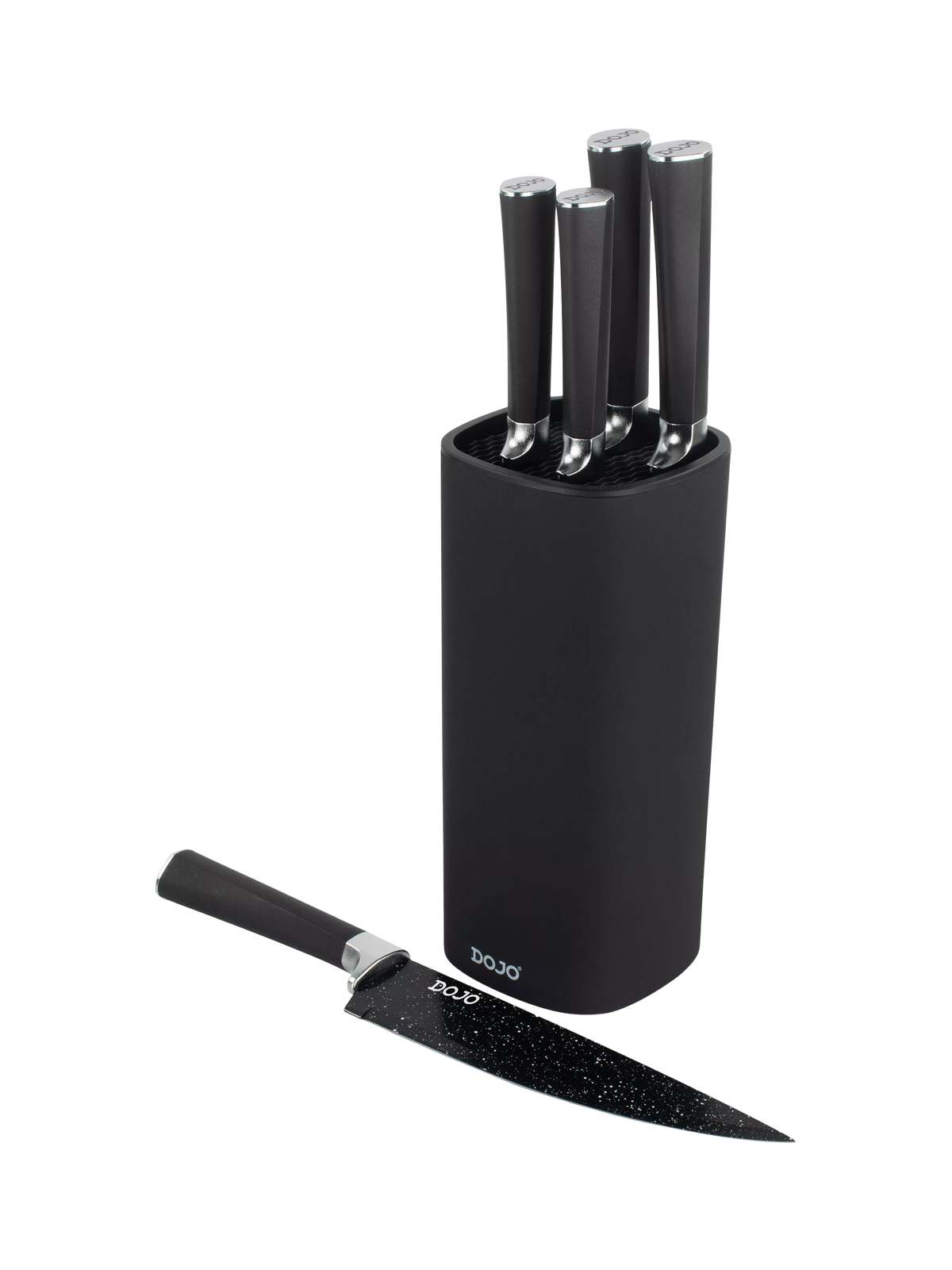 Dojo Yumi universal knife block with 5 non-stick kitchen knives (British brand)