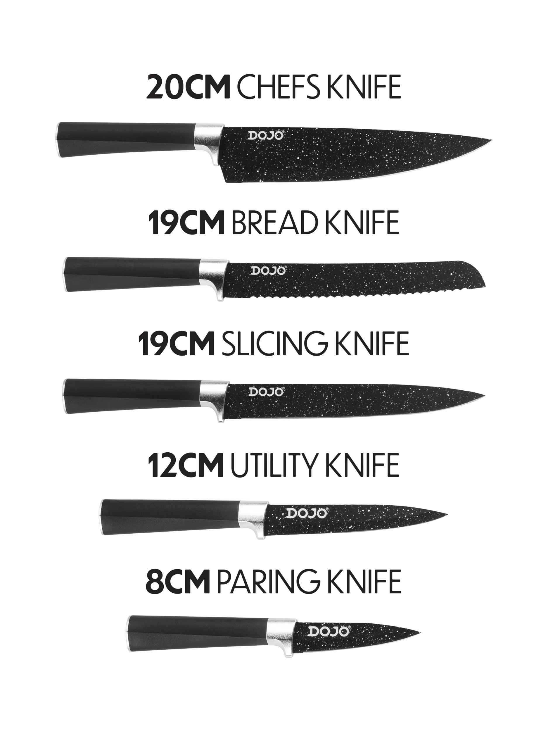Dojo Yumi universal knife block with 5 non-stick kitchen knives (British brand)