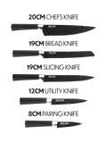Dojo Yumi universal knife block with 5 non-stick kitchen knives (British brand)
