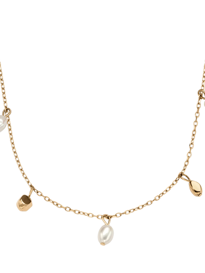 John Lewis Skagen Polished Pebble Necklace Gold and Pearl- Buy online at McGrocer