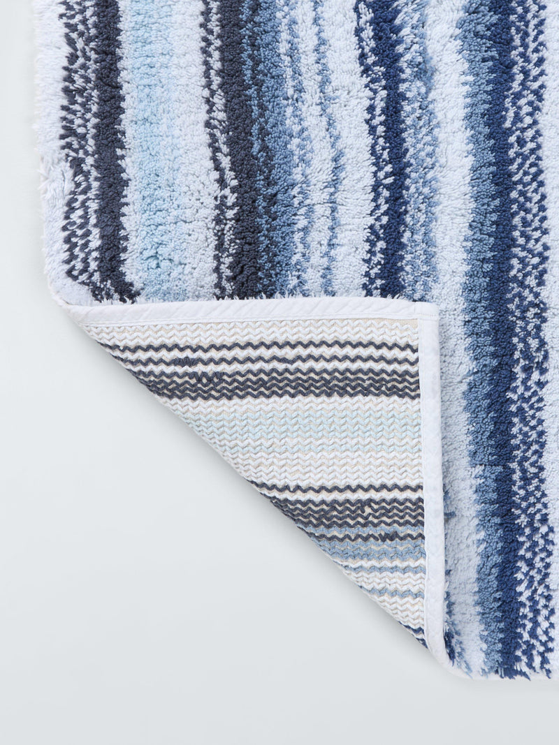 John Lewis plush stripe bath mat blue 50x80cm, imported from the UK