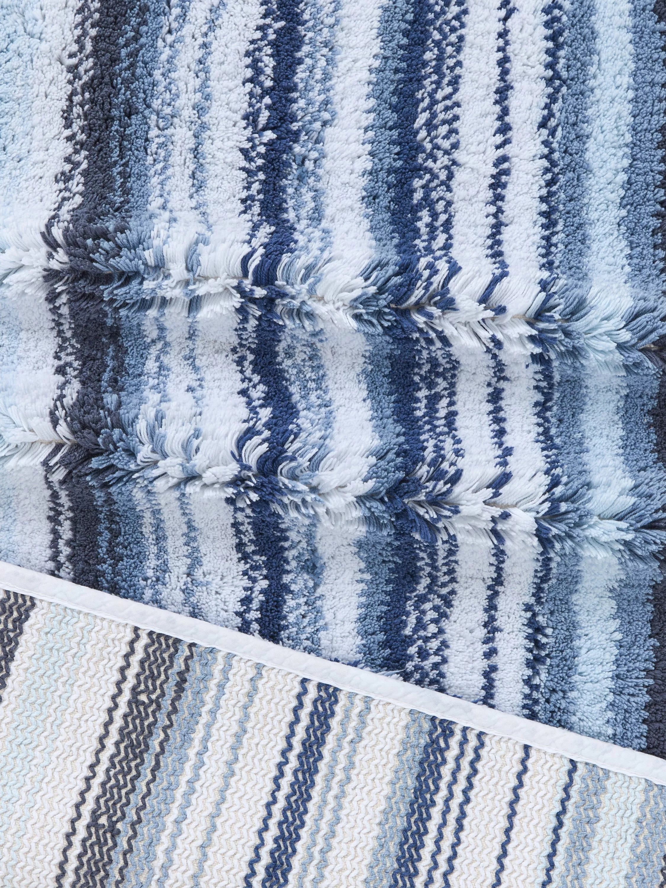 John Lewis plush stripe bath mat blue 50x80cm, imported from the UK