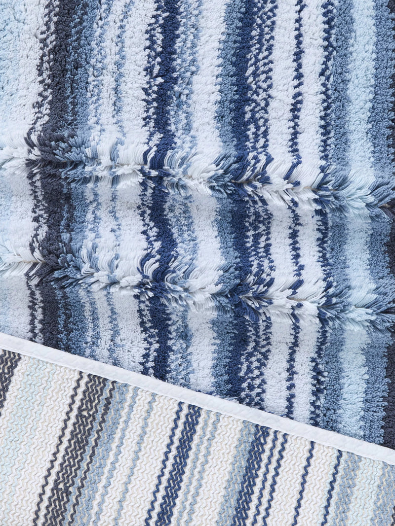 John Lewis plush stripe bath mat blue 50x80cm, imported from the UK