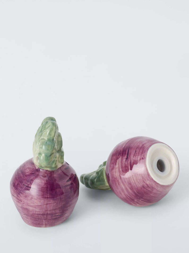 John Lewis X Deliciously Ella beetroot shakers hand painted, UK version