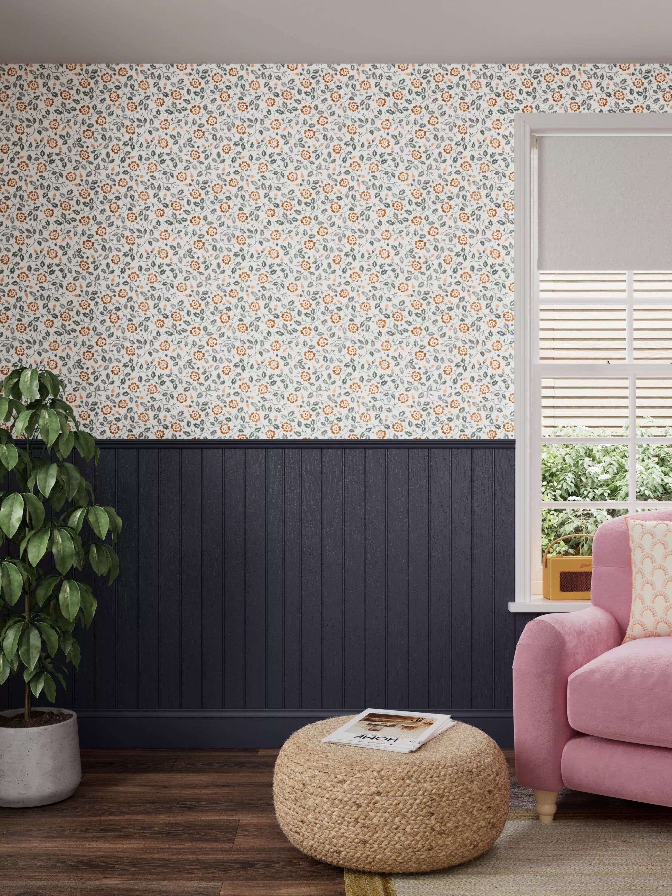 John Lewis Marlow Trail wallpaper Avocado Ochre roll, UK version