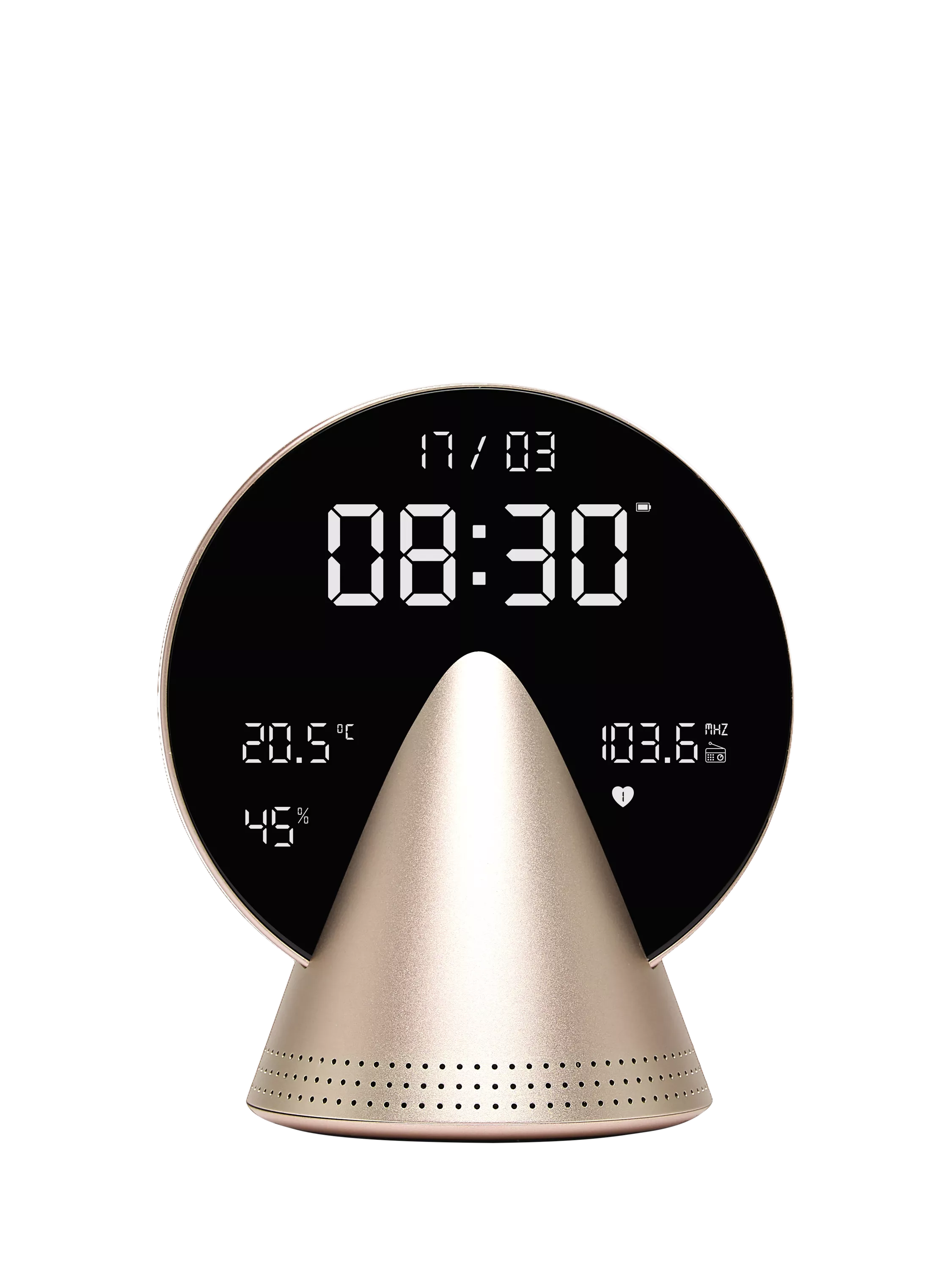 Lexon Conic Digital Alarm Clock with FM Radio & Bluetooth Speaker, Golden Honey