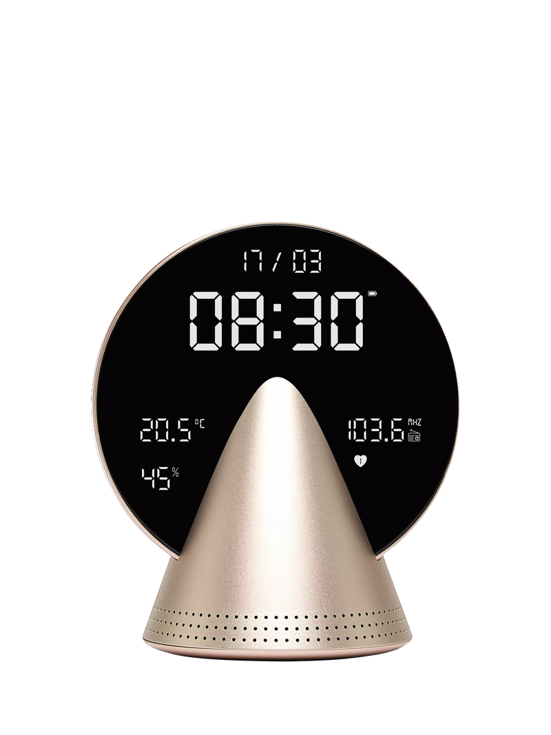 Lexon Conic Digital Alarm Clock with FM Radio & Bluetooth Speaker, Golden Honey