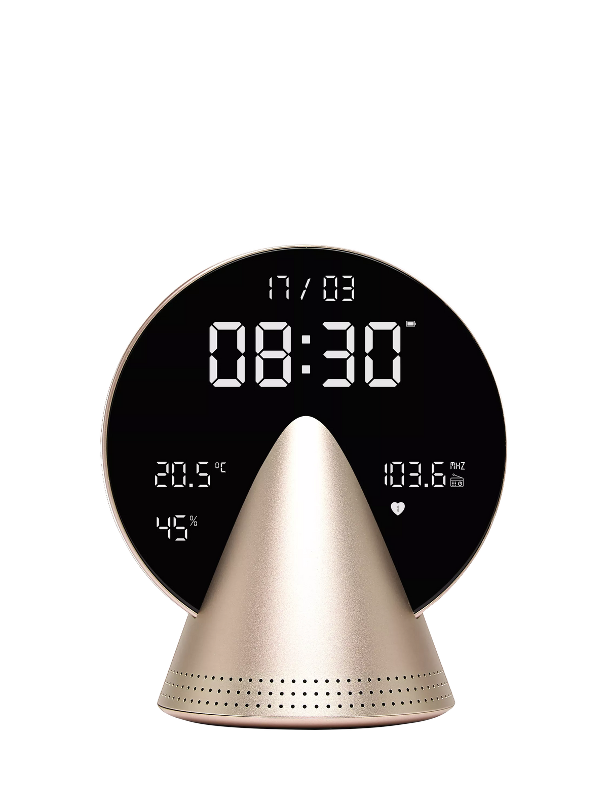 Lexon Conic Digital Alarm Clock with FM Radio & Bluetooth Speaker, Golden Honey