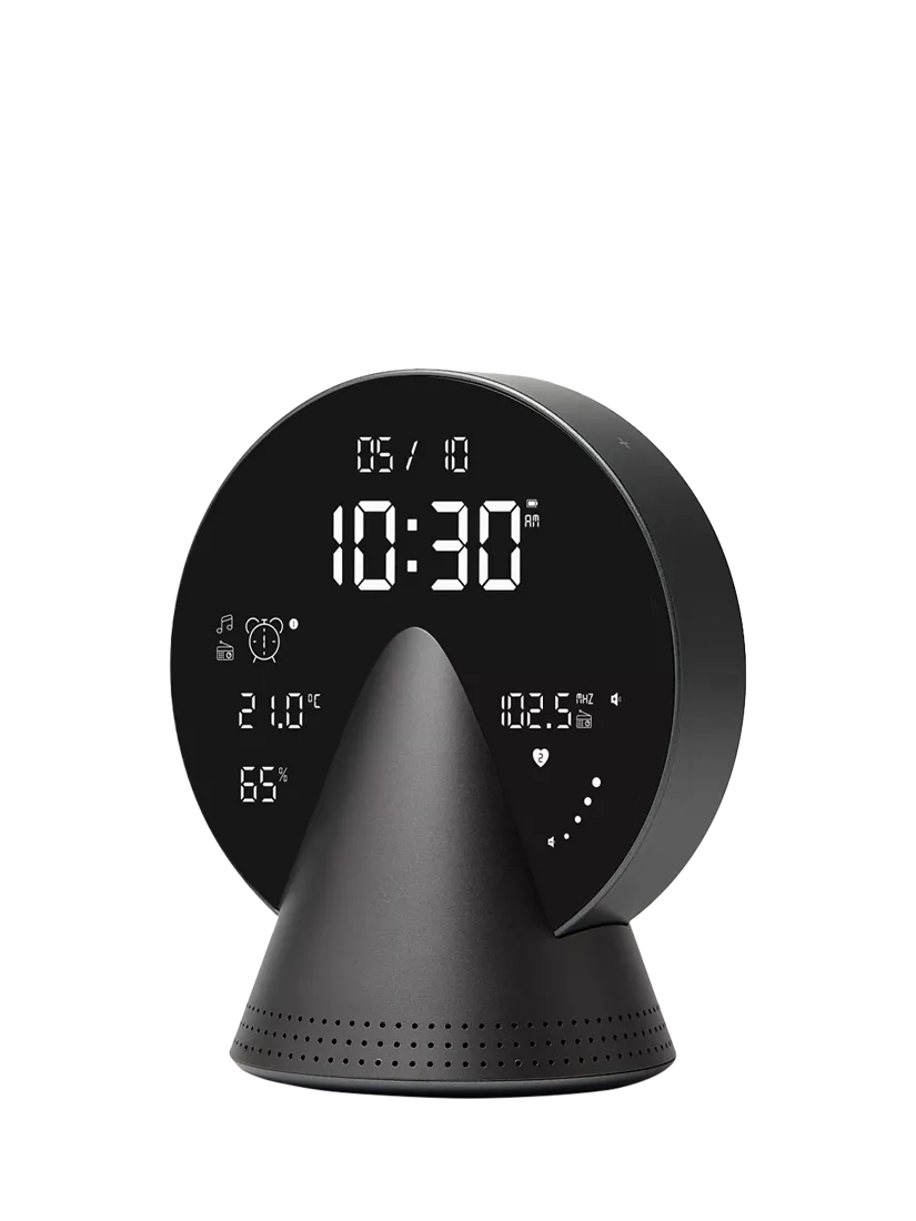 Lexon Conic Digital Alarm Clock with FM Radio & Bluetooth Speaker, Platinum Grey