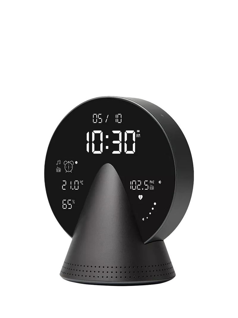 Lexon Conic Digital Alarm Clock with FM Radio & Bluetooth Speaker, Platinum Grey