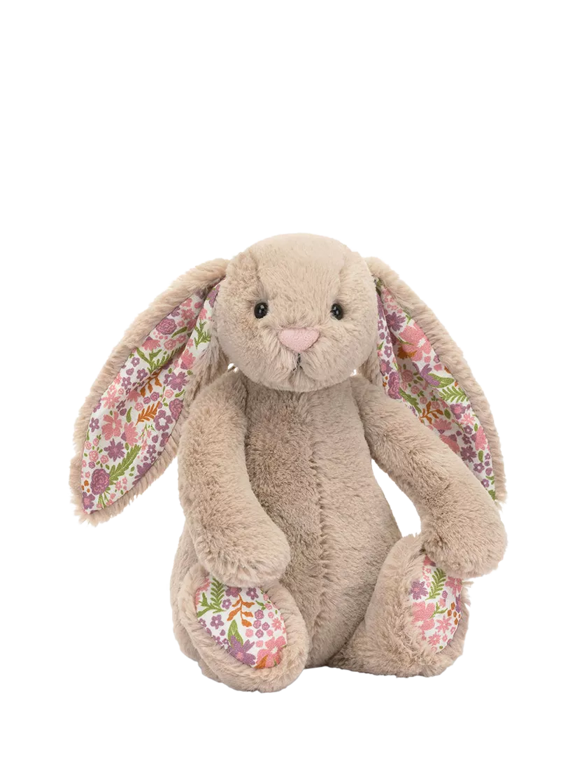 Bunny Soft Toy with Cream Bobtail and Floral Printed Ears