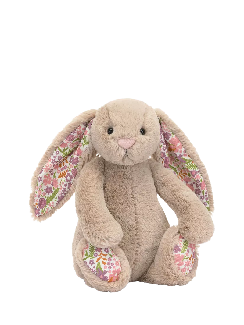 Bunny Soft Toy with Cream Bobtail and Floral Printed Ears