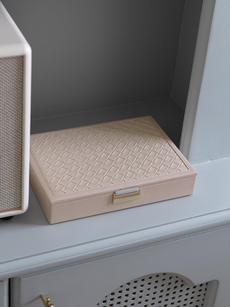 Stackers jewellery box blush pink woven lid, imported from the UK