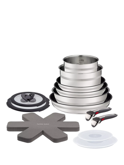 John Lewis Stainless Steel Cookware Set with Removable Handles and Non-Stick Wok, 18-Piece- Buy online at McGrocer