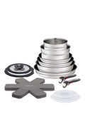 Tefal stainless steel cookware set with removable handles and wok, 18-piece, UK version
