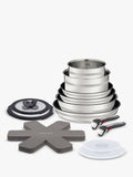 Tefal stainless steel cookware set with removable handles and wok, 18-piece, UK version