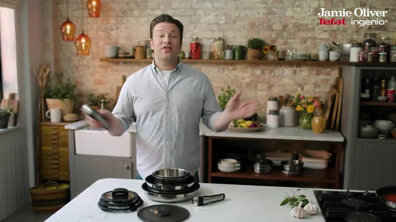 Tefal stainless steel cookware set with removable handles and wok, 18-piece, UK version