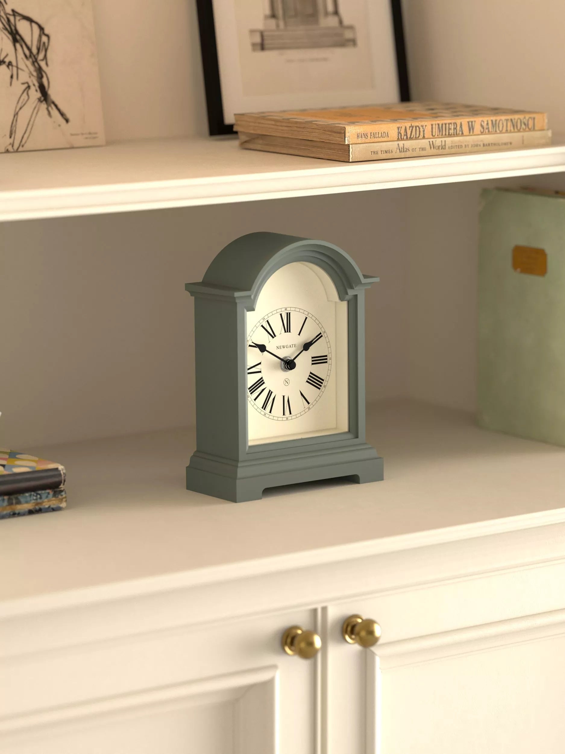 Newgate Clocks Fillmore mantel clock asparagus green (British brand)