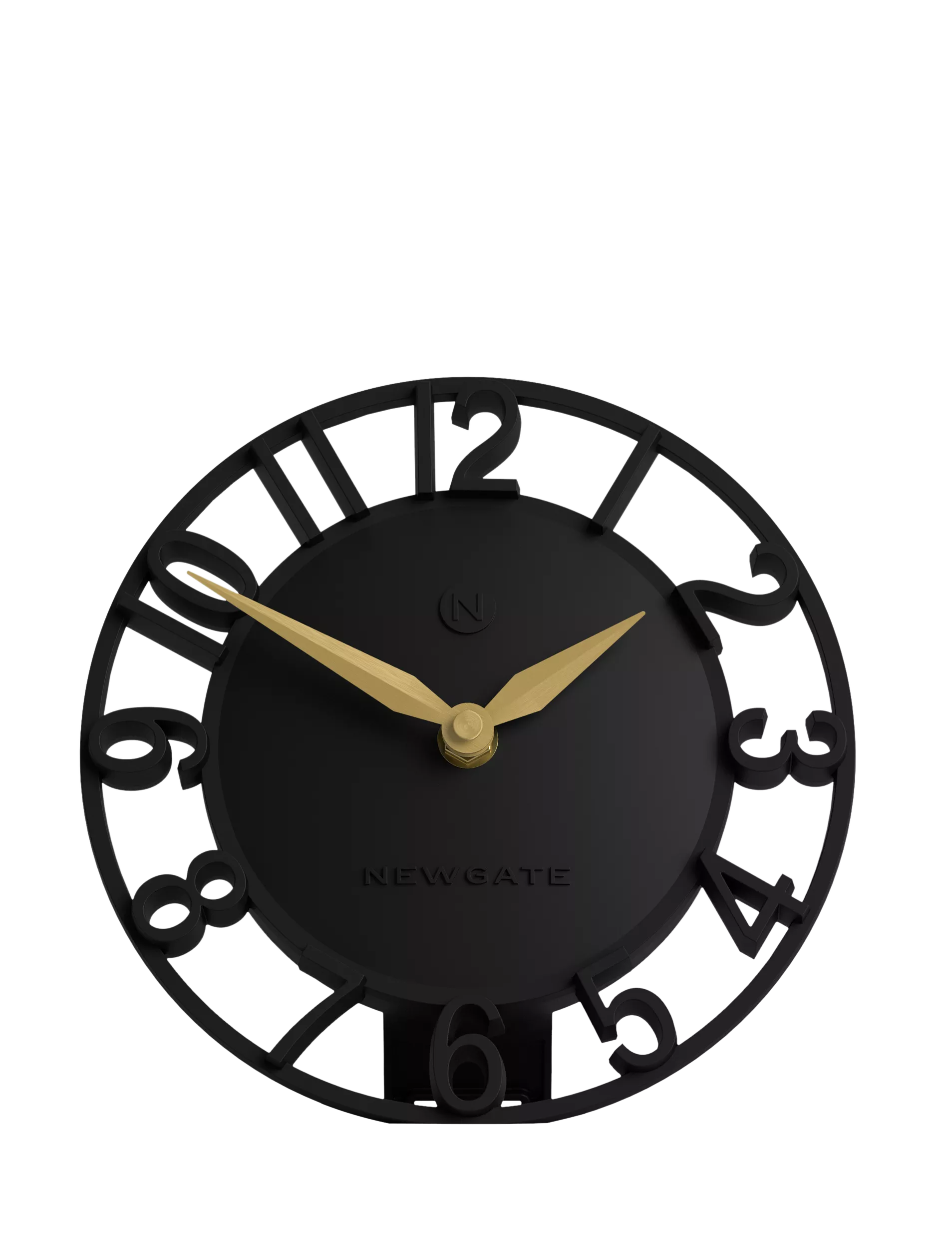 Newgate Timewarp mantel clock in black with gold-tone hands (British brand)
