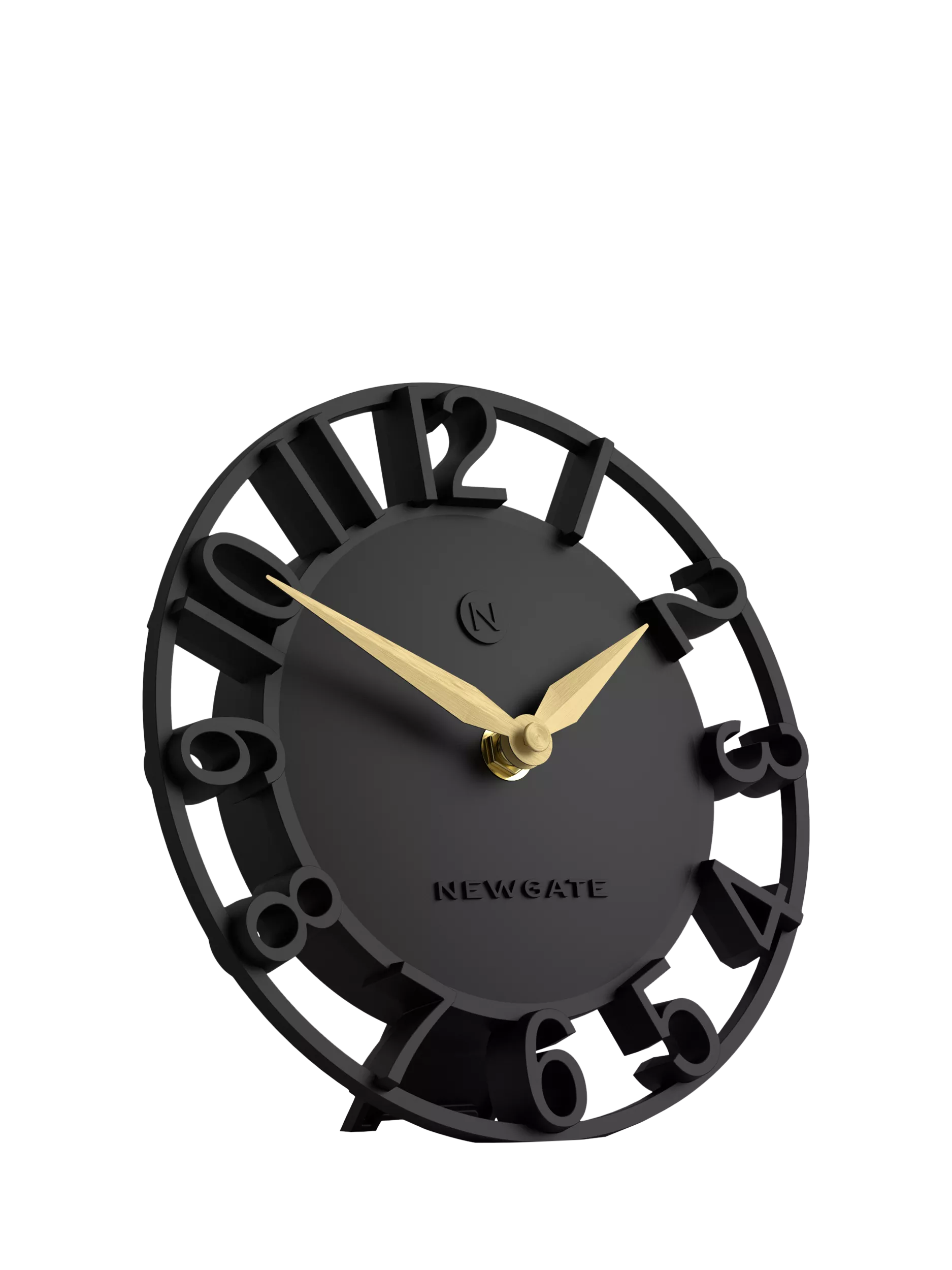 Newgate Timewarp mantel clock in black with gold-tone hands (British brand)