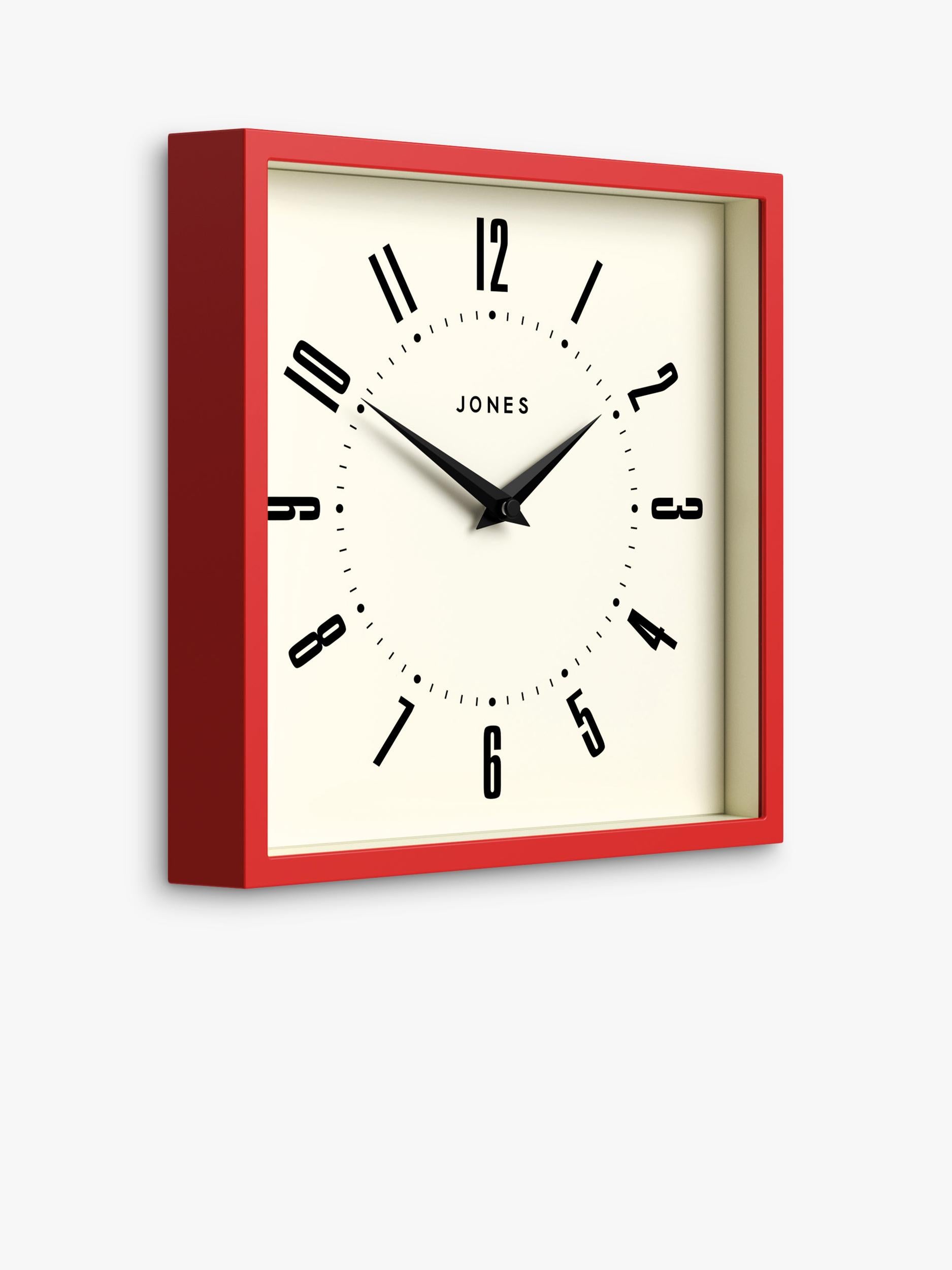 Jones Clocks wall clock engine red square British brand