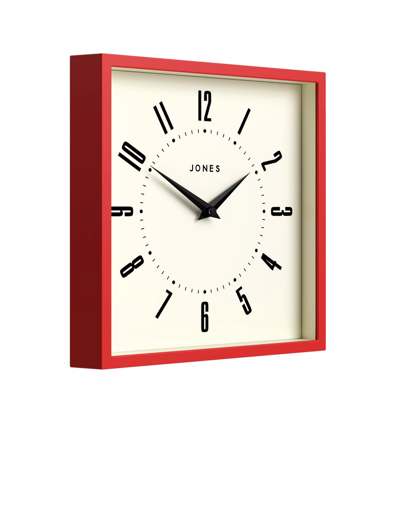 Jones Clocks wall clock engine red square British brand