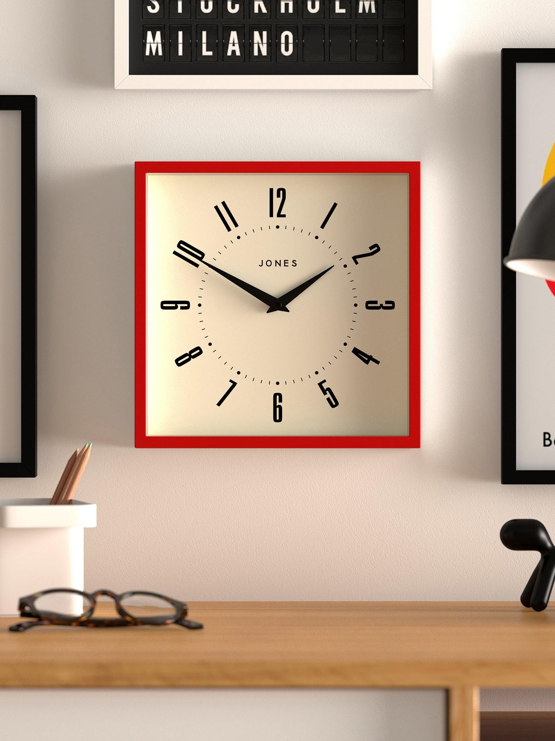 Jones Clocks wall clock engine red square British brand