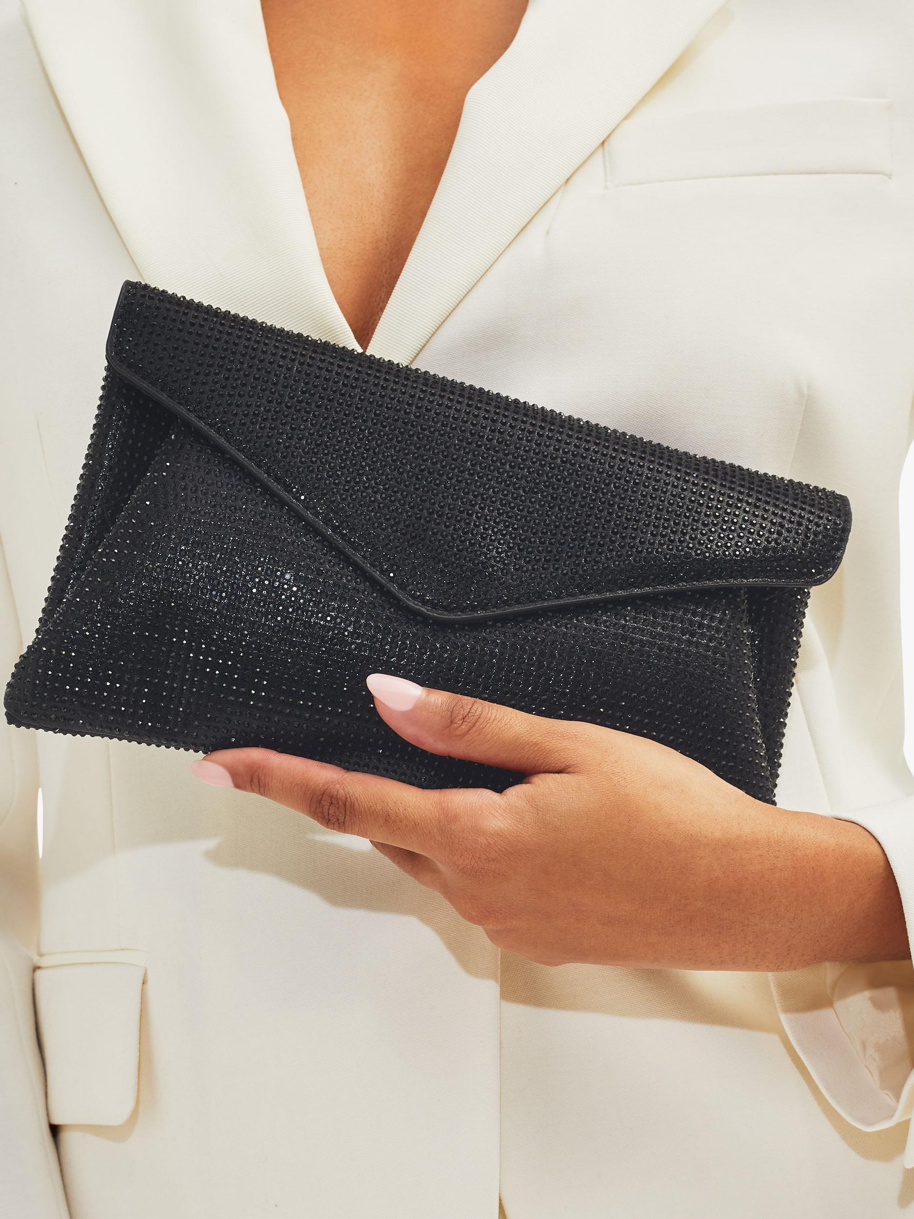 Carvela Stargaze crystal embellished envelope clutch bag, black, UK version
