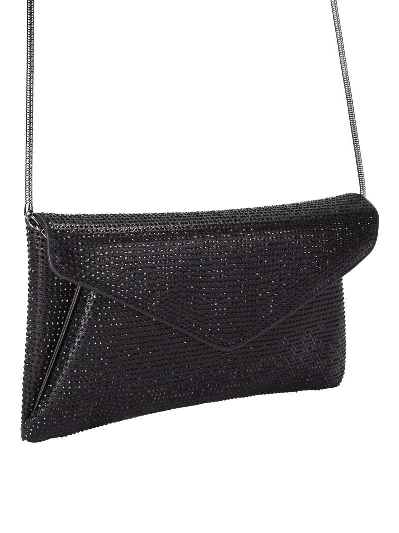Carvela Stargaze crystal embellished envelope clutch bag, black, UK version