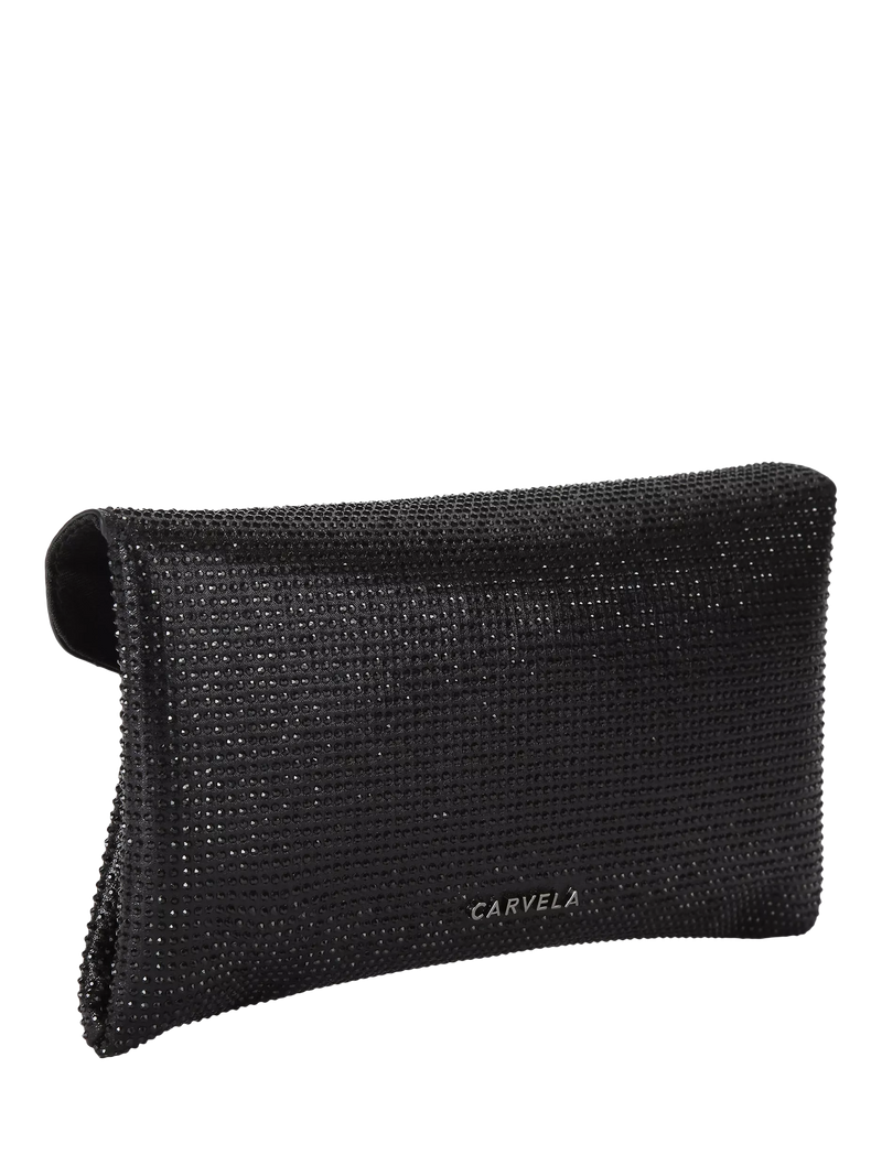 Carvela Stargaze crystal embellished envelope clutch bag, black, UK version