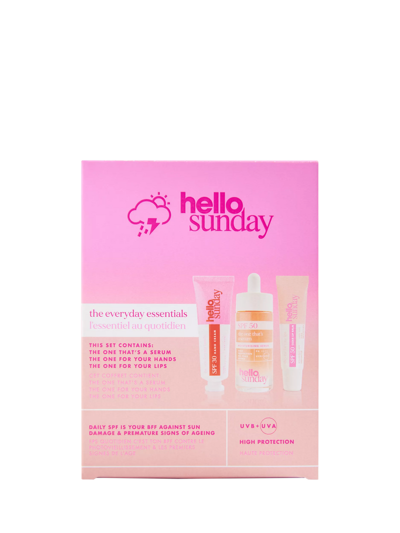 Hello Sunday Everyday Essentials skincare gift set with SPF50, imported from the UK