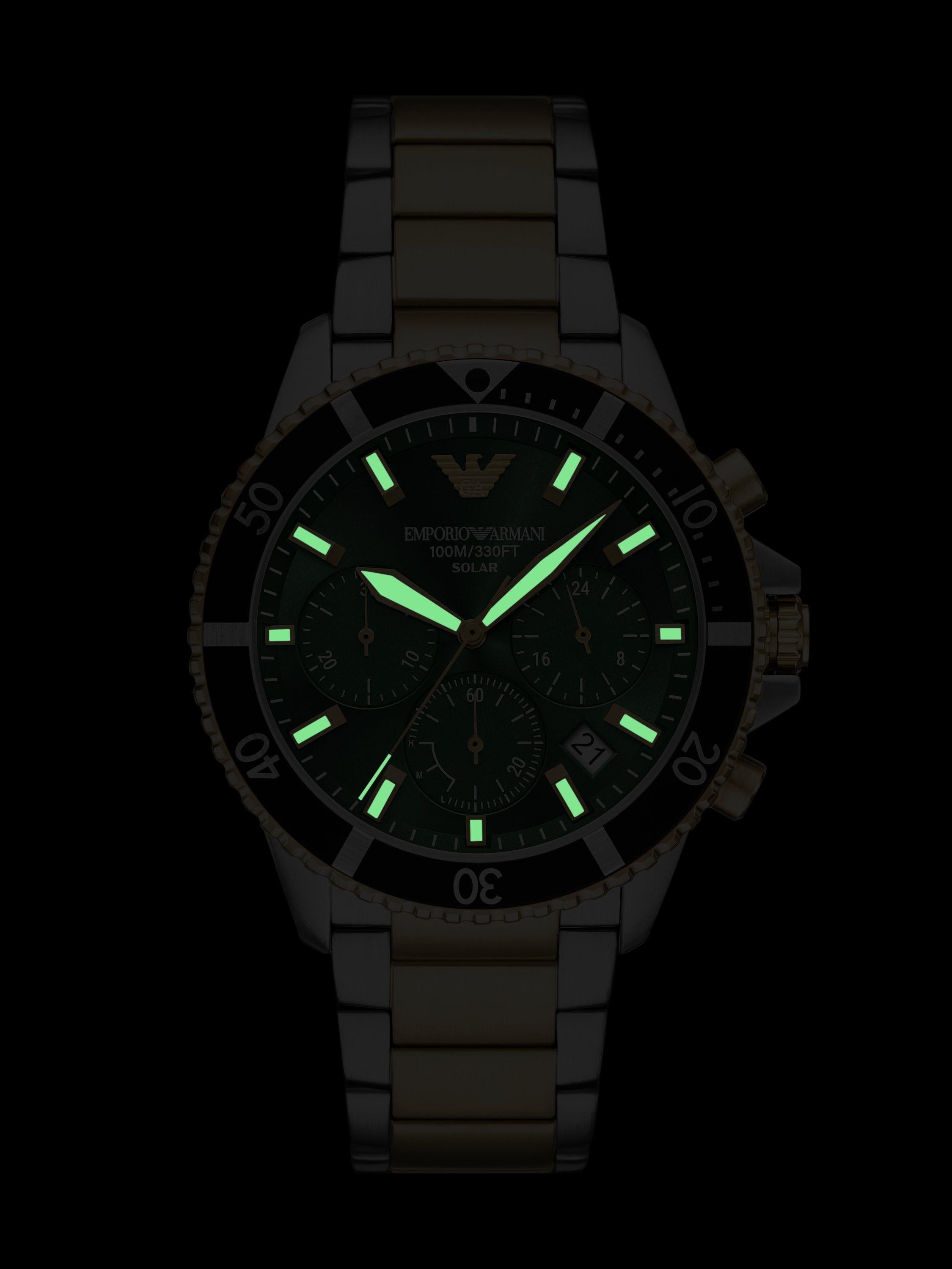 Emporio Armani World Explorer solar watch 43.5mm green dial (British brand)