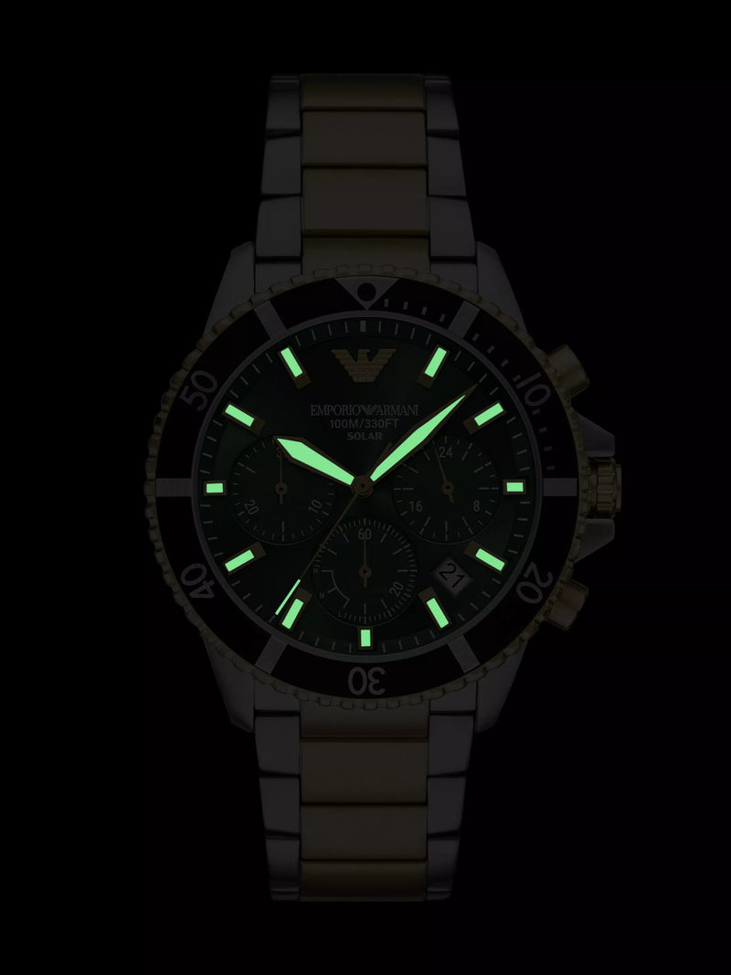 Emporio Armani World Explorer solar watch 43.5mm green dial (British brand)