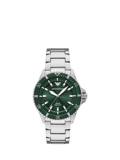 John Lewis Emporio Armani Men's World Explorer Solar Bracelet Watch, 42mm, Green Dial- Buy online at McGrocer