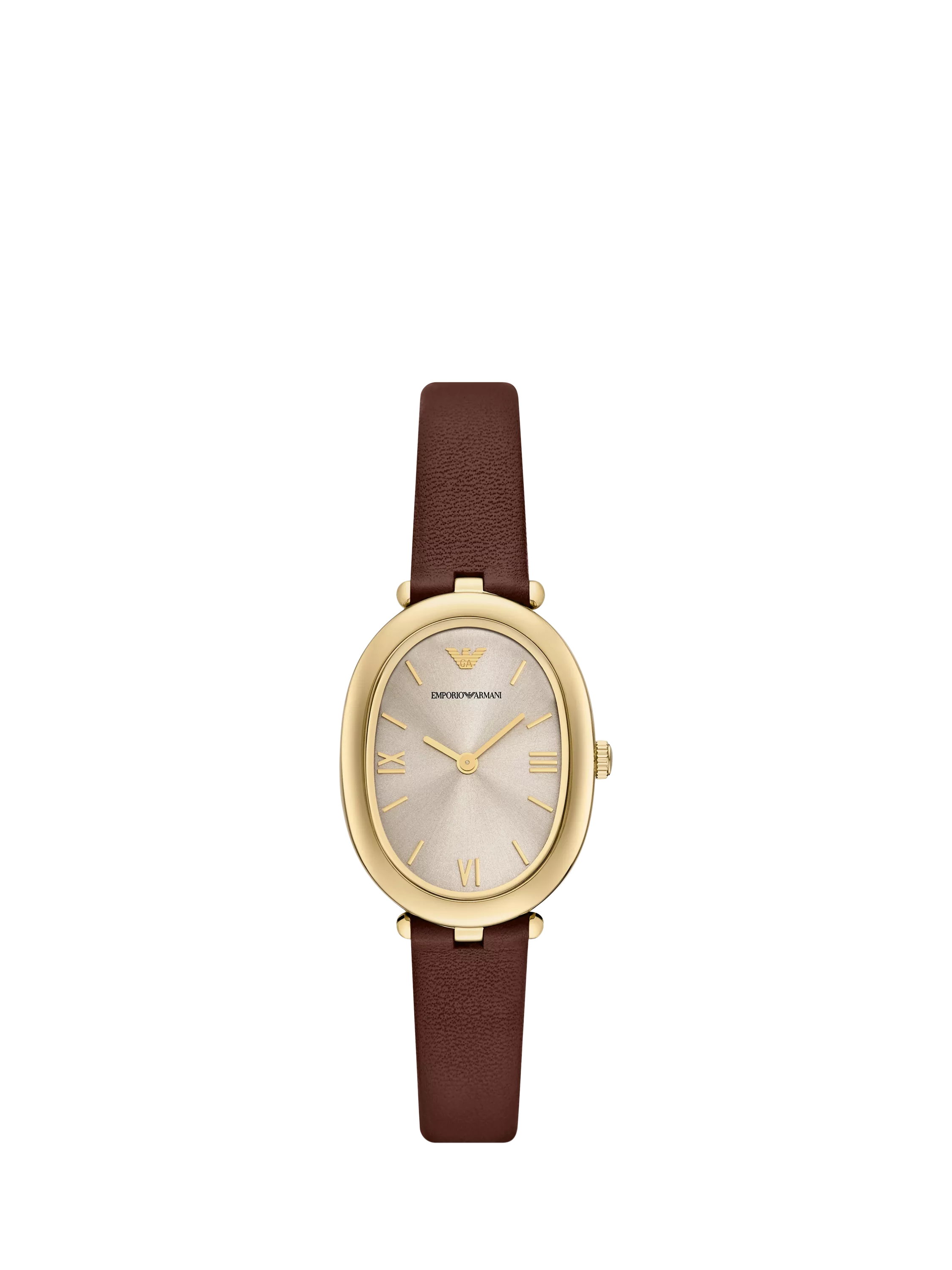 Emporio Armani women's oval watch brown leather strap 26x34mm, UK version