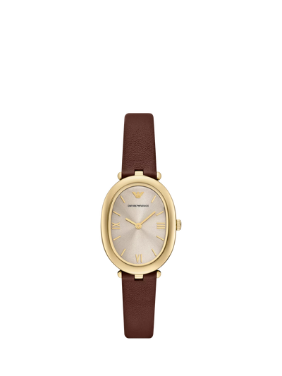John Lewis Emporio Armani AR11708 Women's Oval Leather Strap Watch 26 x 34mm- Buy online at McGrocer