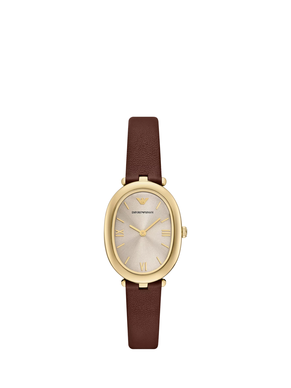 Emporio Armani women's oval watch brown leather strap 26x34mm, UK version
