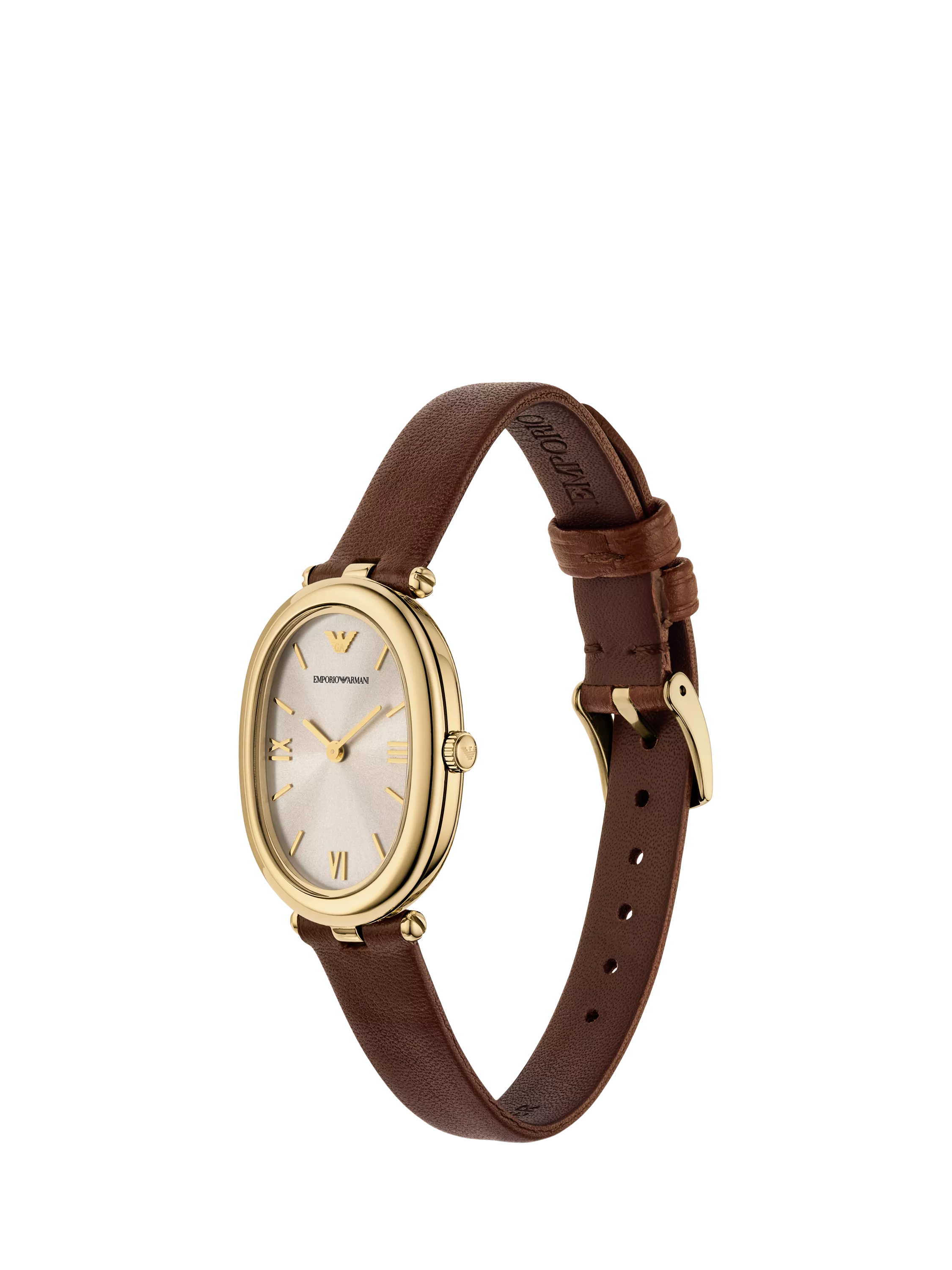 Emporio Armani women's oval watch brown leather strap 26x34mm, UK version