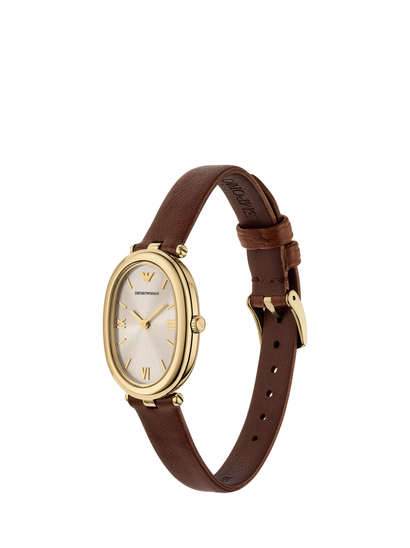 Emporio Armani women's oval watch brown leather strap 26x34mm, UK version