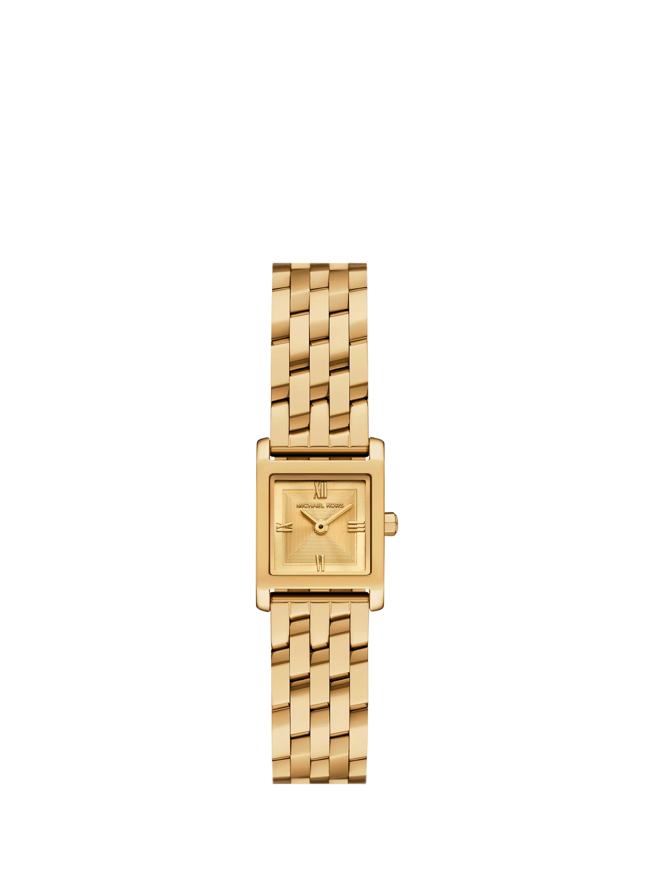 Michael Kors Georgie gold-tone square watch with bracelet strap, imported from the UK