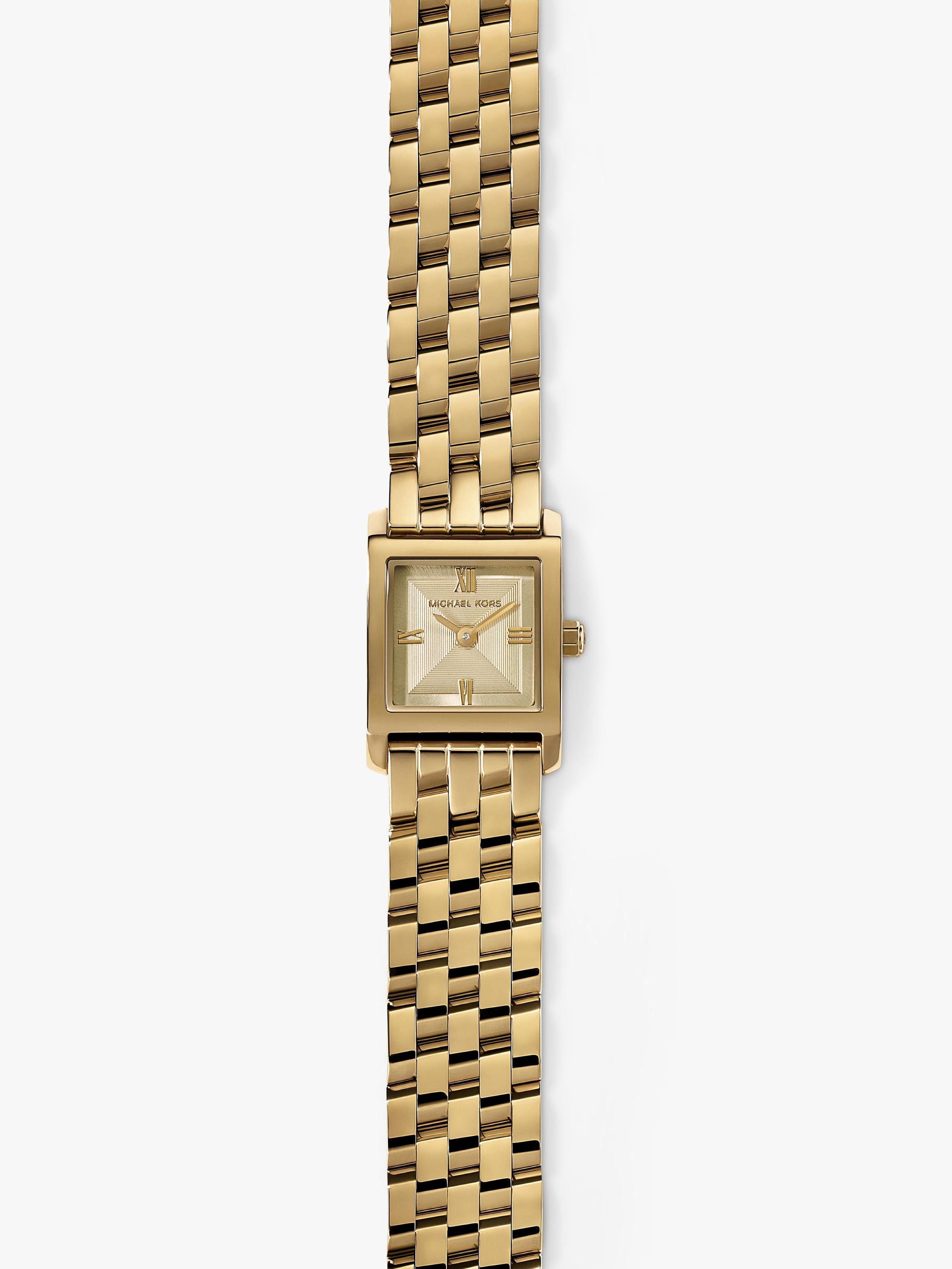 Michael Kors Georgie gold-tone square watch with bracelet strap, imported from the UK