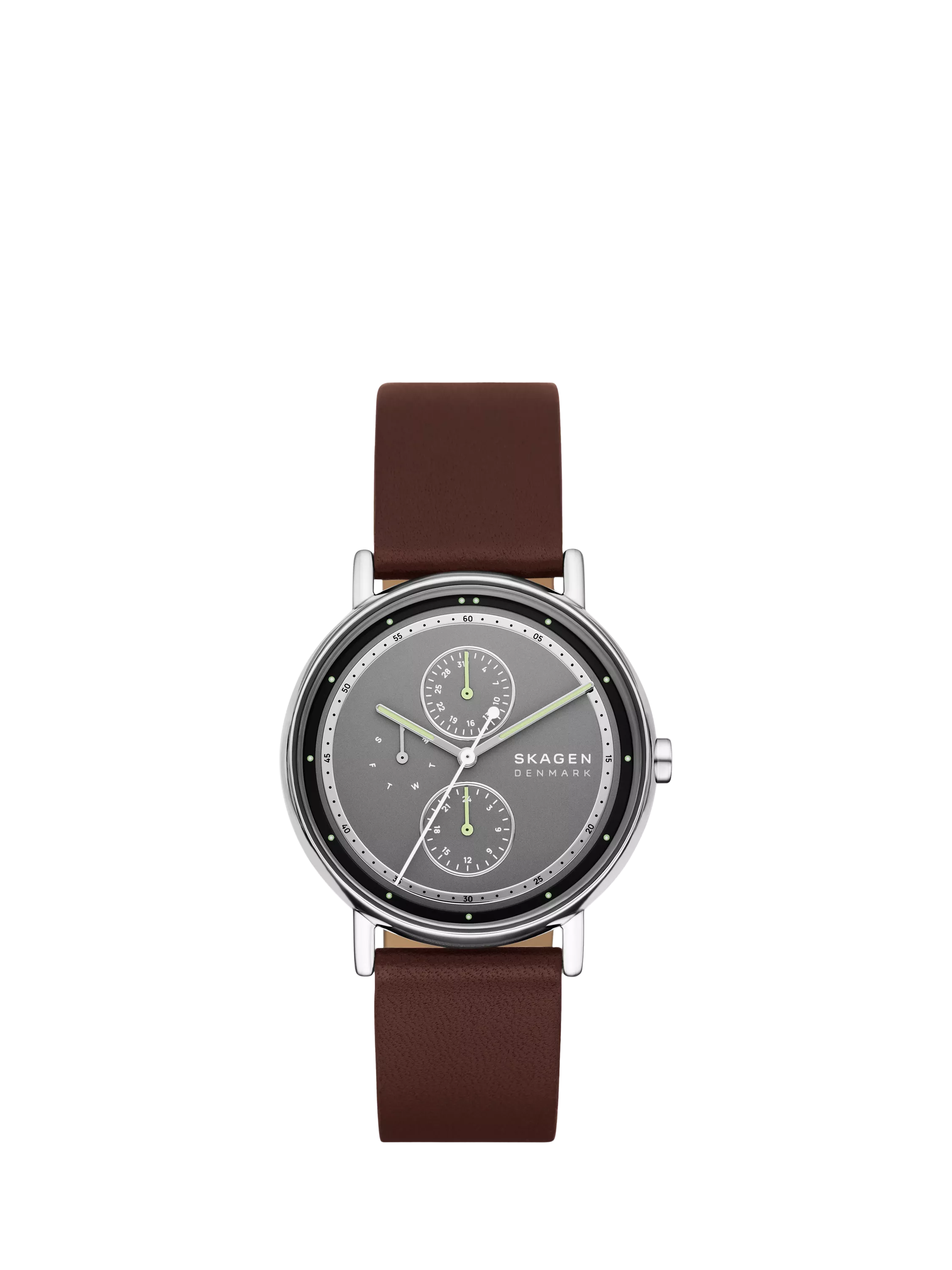 Skagen men's watch round leather strap grey dial 40mm, imported from the UK