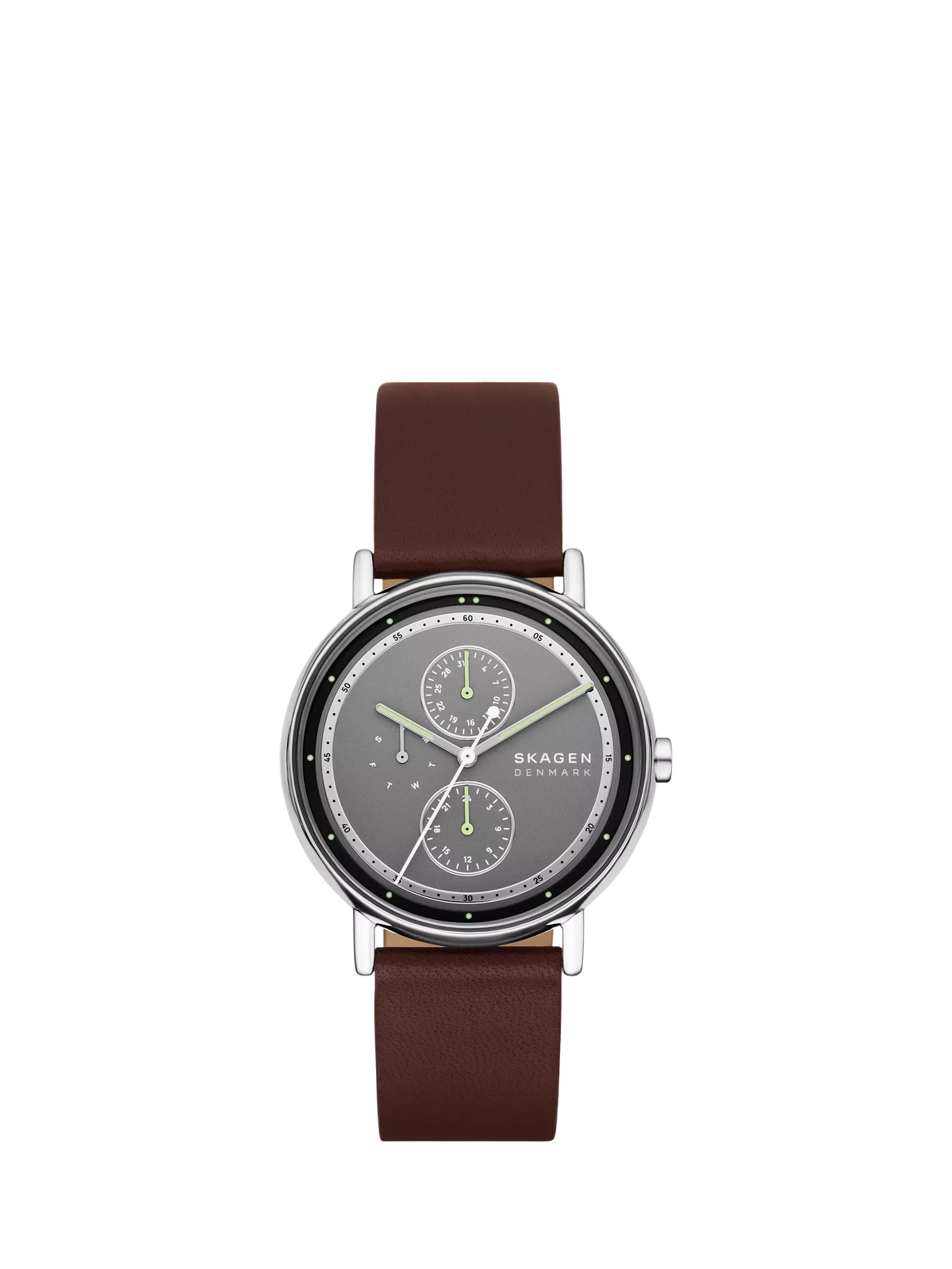 Skagen men's watch round leather strap grey dial 40mm, imported from the UK